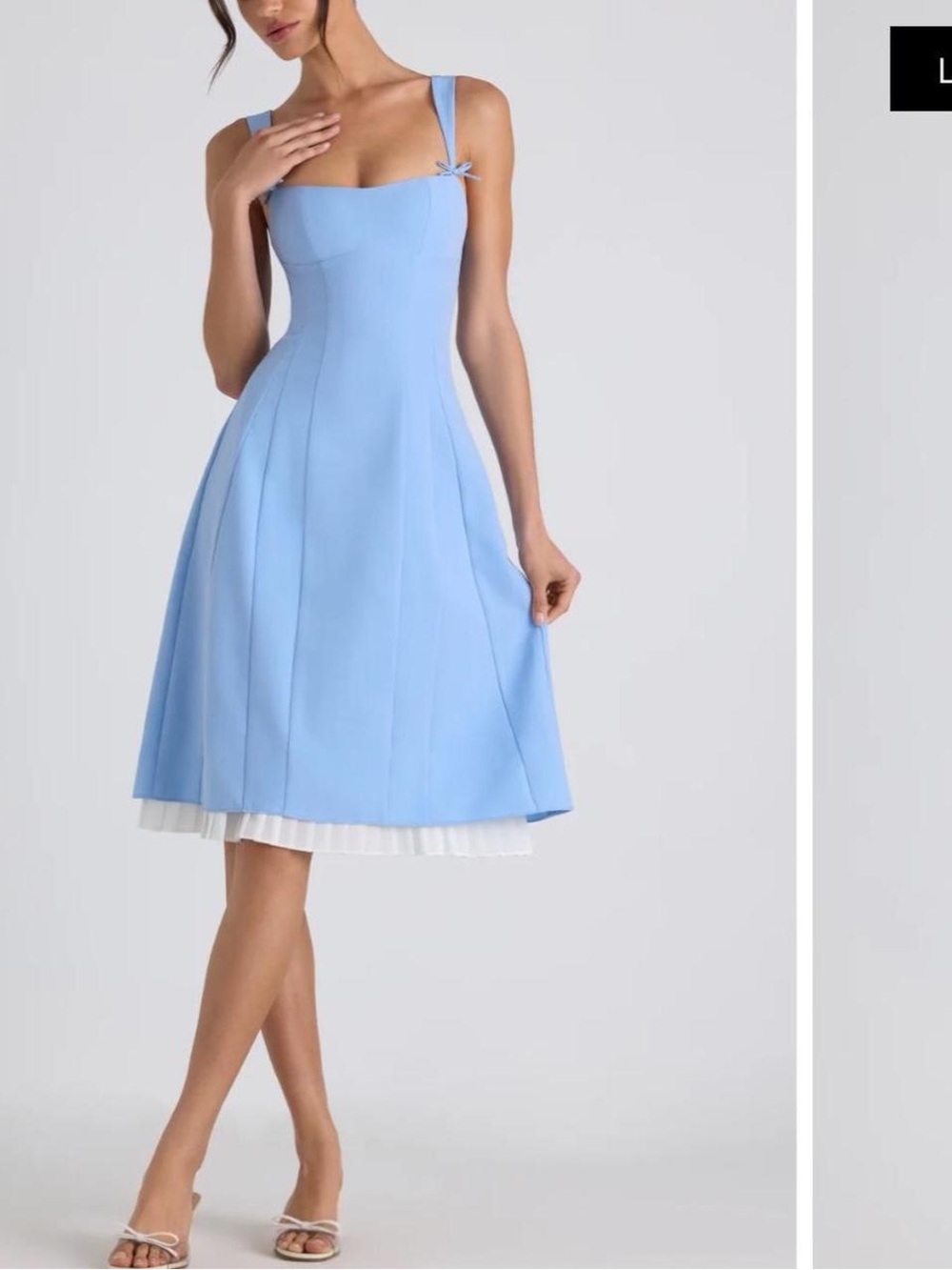 Oh Polly Pale Blue Midi Dress with Bow Straps